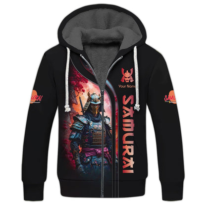 Sudadera con capucha y cremallera con nombre personalizado de samurái en 3D, regalo personalizado para amantes de los samuráis