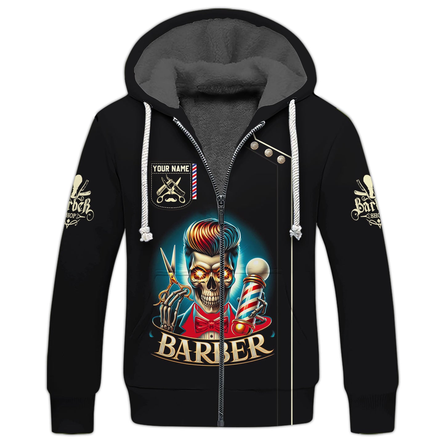 Camiseta de barbero con estampado completo en 3D y calavera personalizada, regalo con nombre para amantes de los barberos