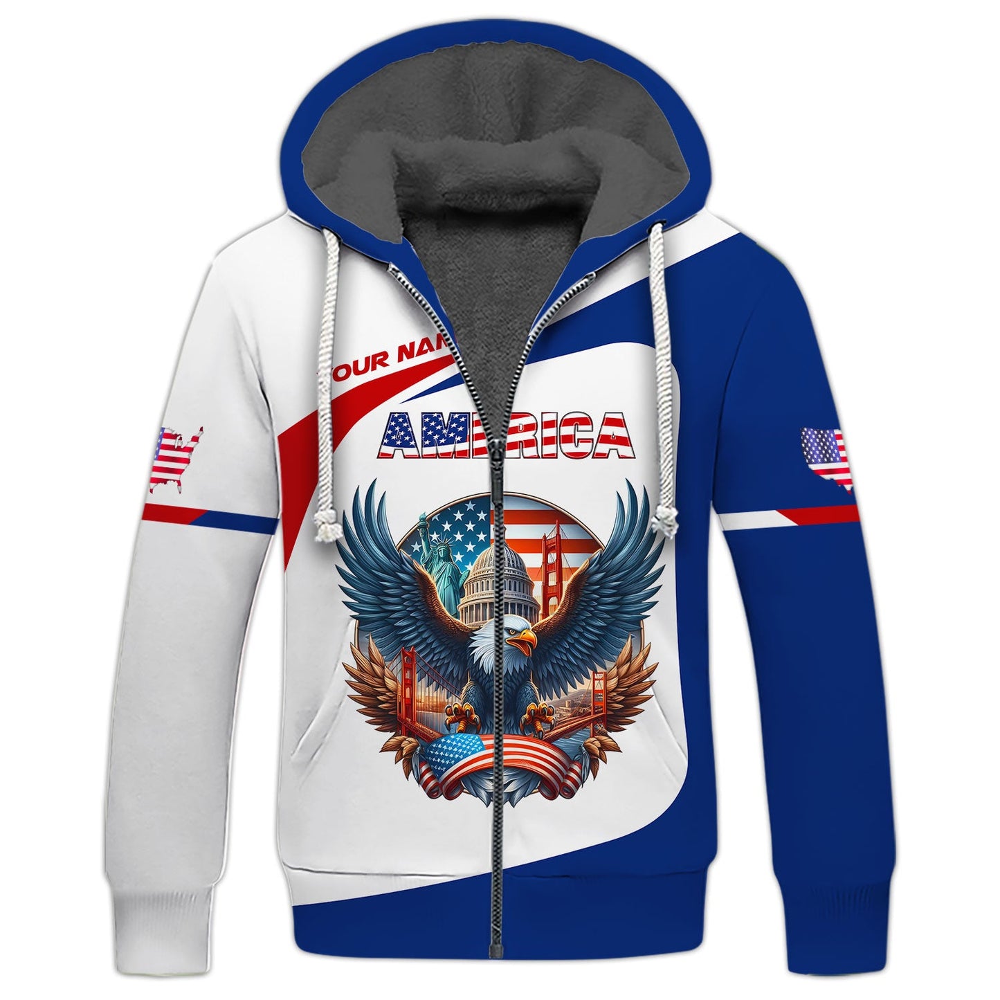 Sweat à capuche zippé, chemise unisexe, chemise américaine avec nom personnalisé, fierté américaine, t-shirt Statue de la Liberté