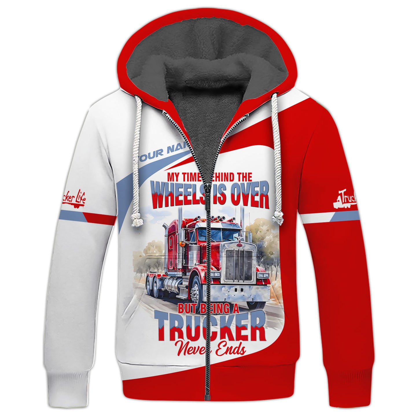 T-shirt 3D personnalisé avec nom de camion rouge Trucker Life, cadeau personnalisé pour les amoureux des camionneurs