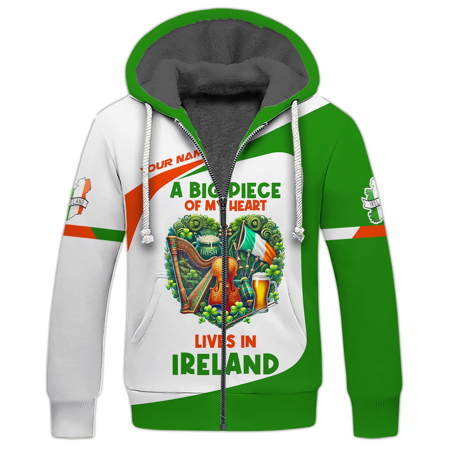 Una gran parte de mi corazón vive en Irlanda Camisetas con nombre personalizadas Regalo para amantes irlandeses