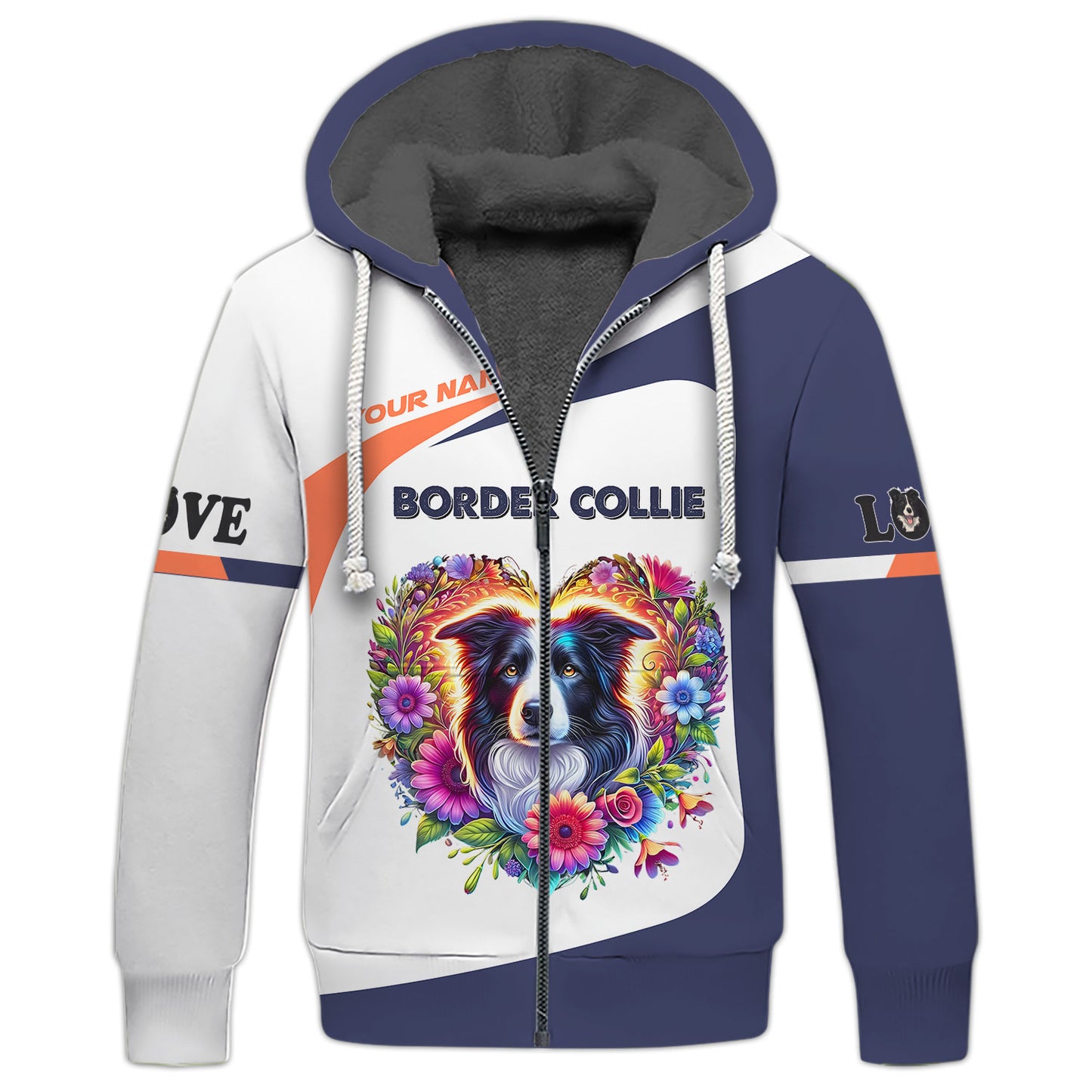 Camiseta personalizada de Border Collie: diseño floral vibrante en forma de corazón