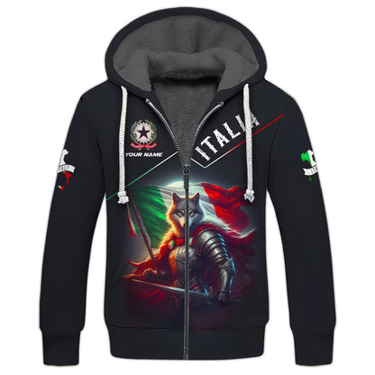 T-shirt 3D Full Print Wolf Warrior Of Italy avec nom personnalisé, cadeau pour les amoureux italiens