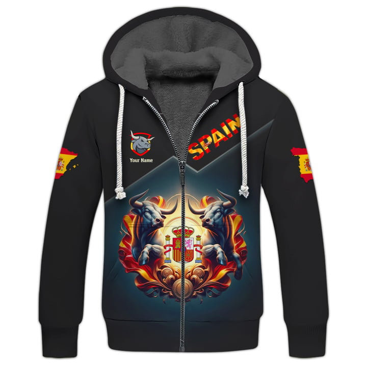 Personalized Spain Pride Shirt - Dual Bulls and Coat of Arms Design for Spain Enthusiasts