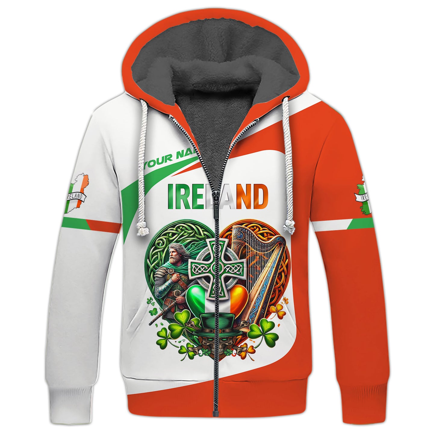 Camisetas con corazón de Irlanda con impresión 3D completa, regalo con nombre personalizado para amantes irlandeses