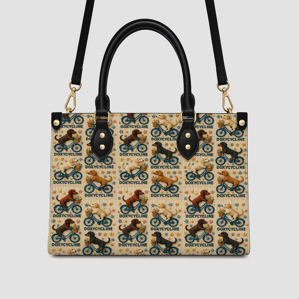 Dachshund Doxycycline Bicycle Handbag - Funny Dog Mom Tote Bag - Cute Dachshund Gift for Women - Unique Dog Lover Purse