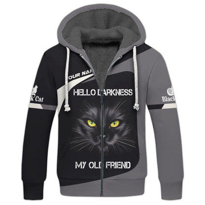 T-shirt personnalisé avec nom de chat noir Hello Darkness My Old Friend 3D Shirts Cadeau pour les amoureux des chats