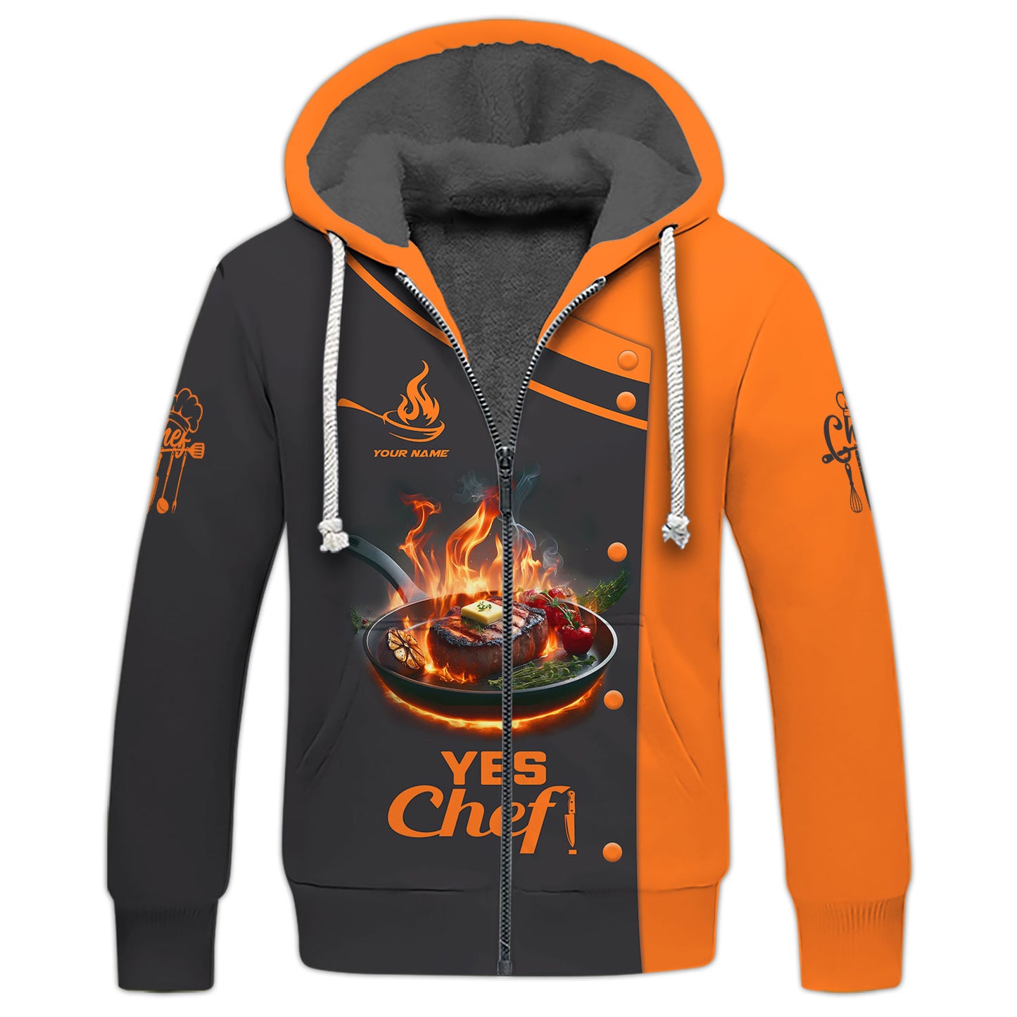 Personalized Chef Shirt – Flaming Steak for Culinary Enthusiasts, Yes Chef!