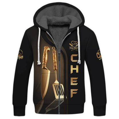 Personalized Chef Shirt - Gourmet Gold Accents & Cookware Motif