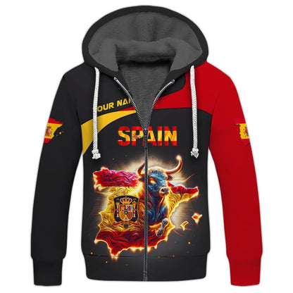 Personalized Spain Pride Shirt - Fiery Bull Design for Spain Fans