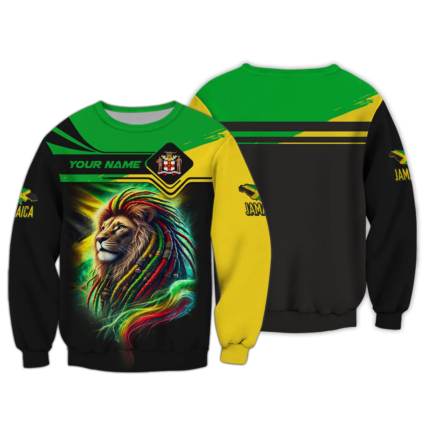 Camiseta personalizada con nombre en 3D del león de Jamaica, regalo personalizado para los amantes de Jamaica