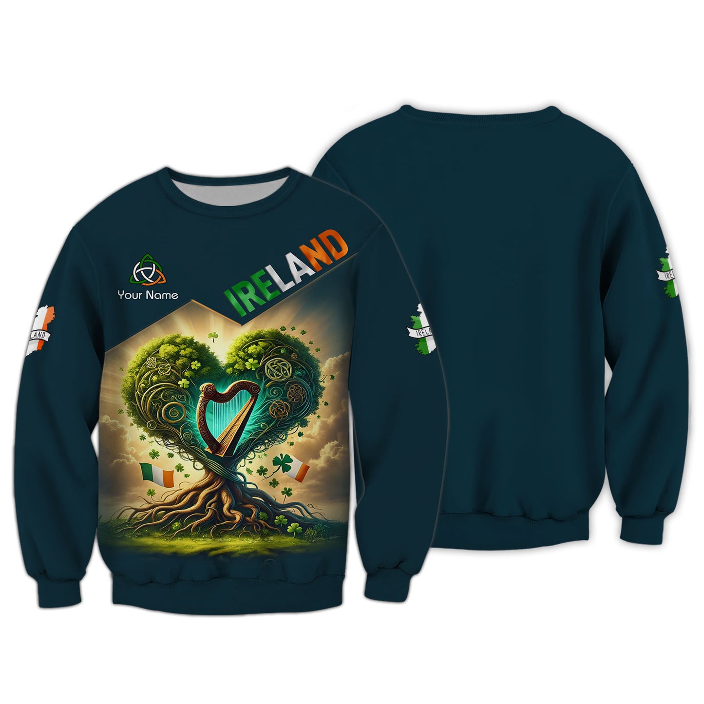 T-shirt Irlande entièrement imprimé en 3D, cadeau personnalisé avec nom pour les amoureux de l'Irlande