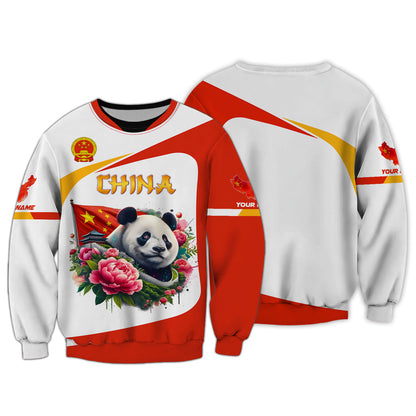 Camiseta con estampado 3D completo de panda y bandera de China, regalo personalizado con nombre para amantes chinos