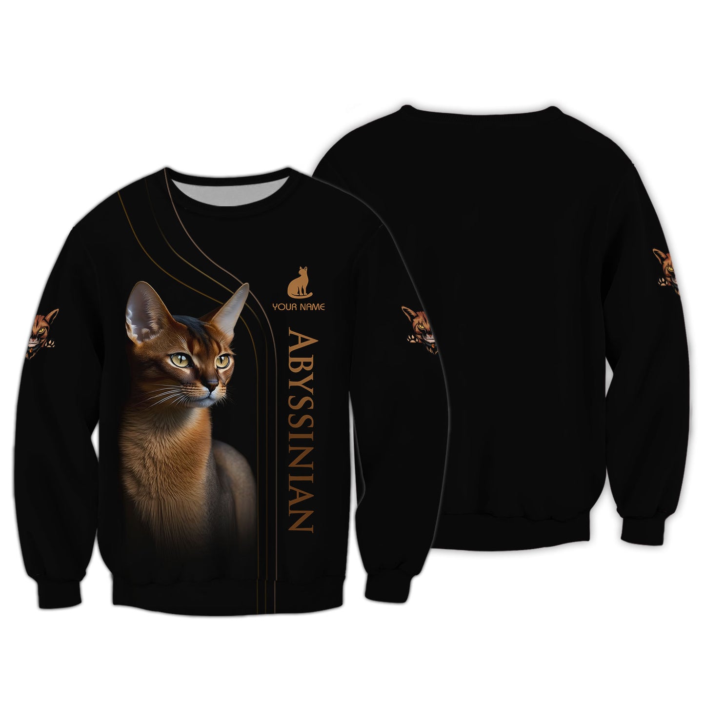 T-shirts à imprimé 3D pour chat abyssinien, cadeau personnalisé avec nom pour les amoureux des chats