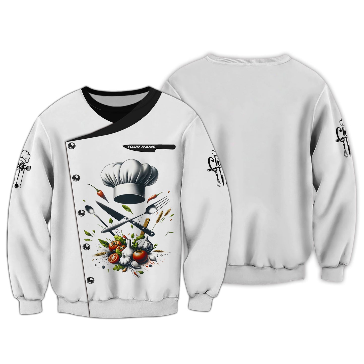 Personalized Chef Shirt – Classic Culinary Tools & Fresh Herbs Ensemble