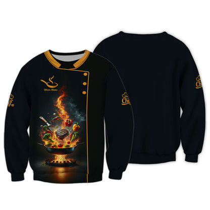 Personalized Chef Shirts - Dynamic Flaming Grill Design for Chefs