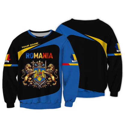 Coat Of Arms Romania Personalized Name 3D Shirt Custom Gift For Romania Lovers