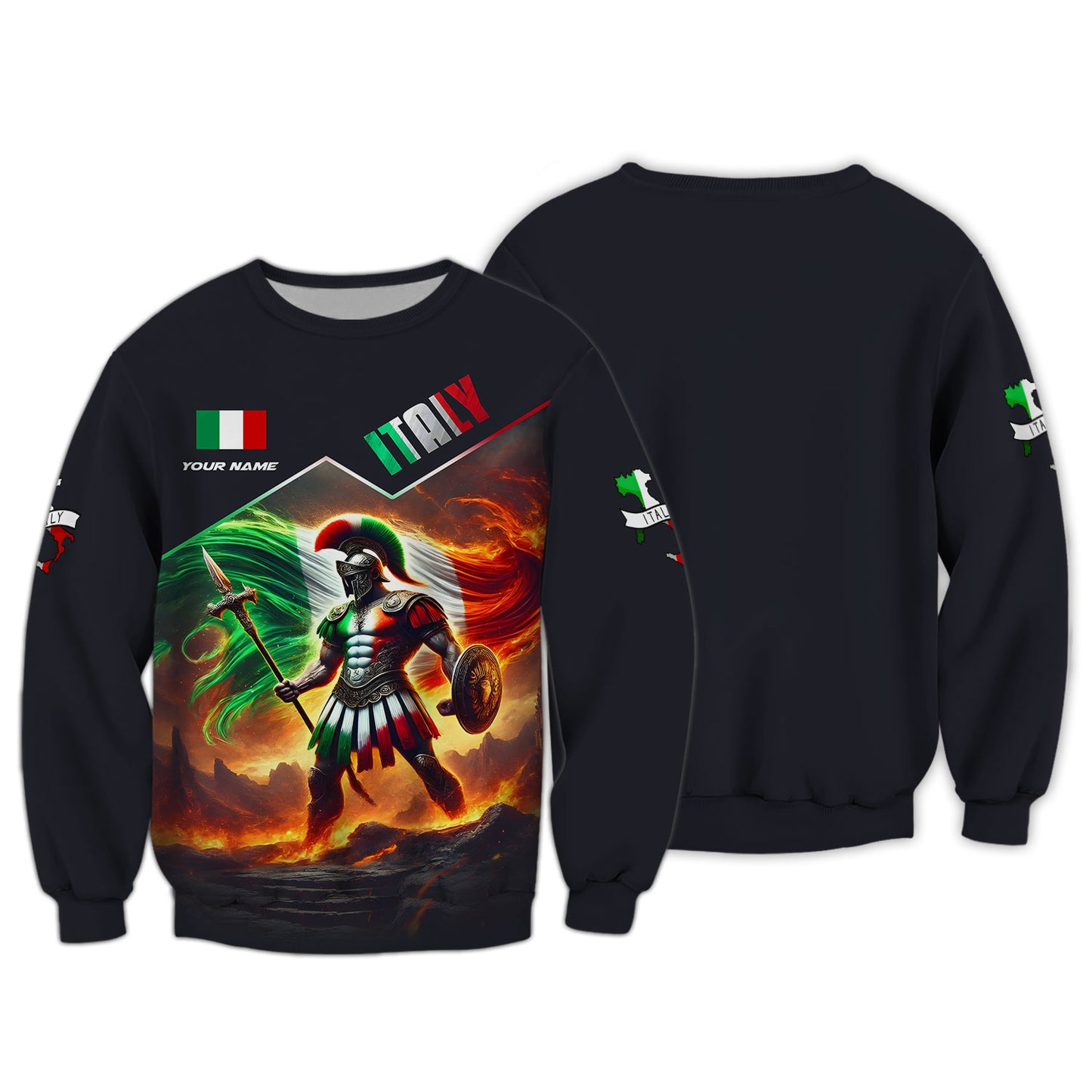 Chevalier avec drapeau italien Nom personnalisé T-shirt italien Cadeau pour les amoureux italiens