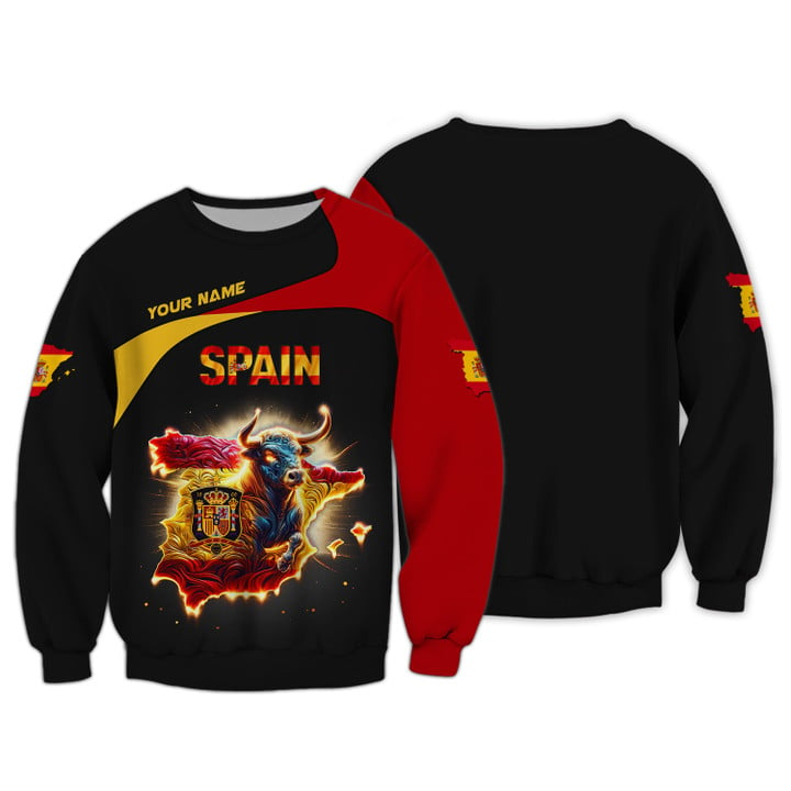 Personalized Spain Pride Shirt - Fiery Bull Design for Spain Fans