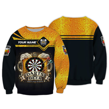 Darts And Beer That's Why I'm Here Shirt Personalized Name 3D Shirt For Beer Darts Club Lovers