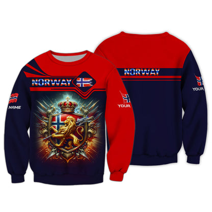 T-shirt imprimé 3D Love Norway, cadeau personnalisé avec nom pour les amoureux de la Norvège