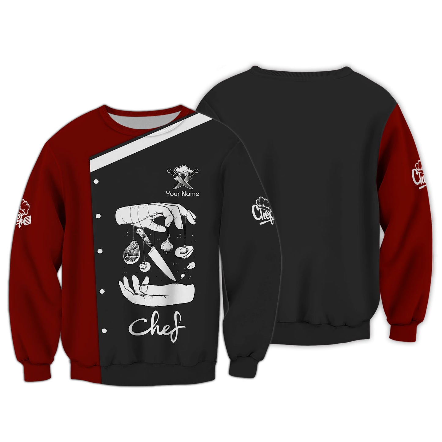 Camisetas 3D con tatuajes de chef, cuchillos y chef, camisetas personalizadas para cocinar