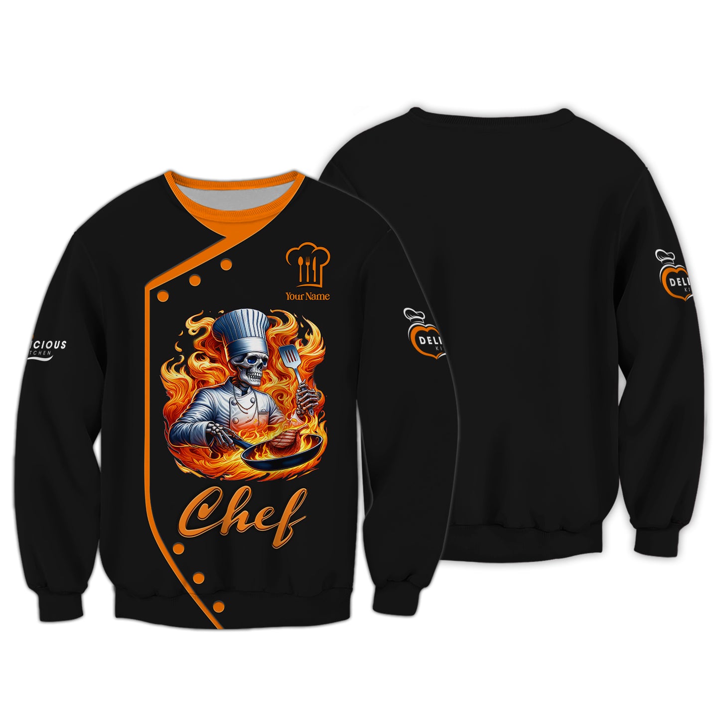 Chef Cooking Custom T-Shirts Skull Chef With Fire 3D Shirt