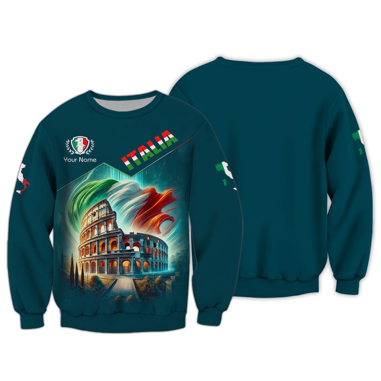 Le Colisée avec le drapeau de l'Italie T-shirts personnalisés Cadeau pour les amoureux de l'Italie T-shirt 3D