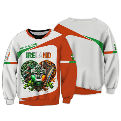 Camisetas con corazón de Irlanda con impresión 3D completa, regalo con nombre personalizado para amantes irlandeses