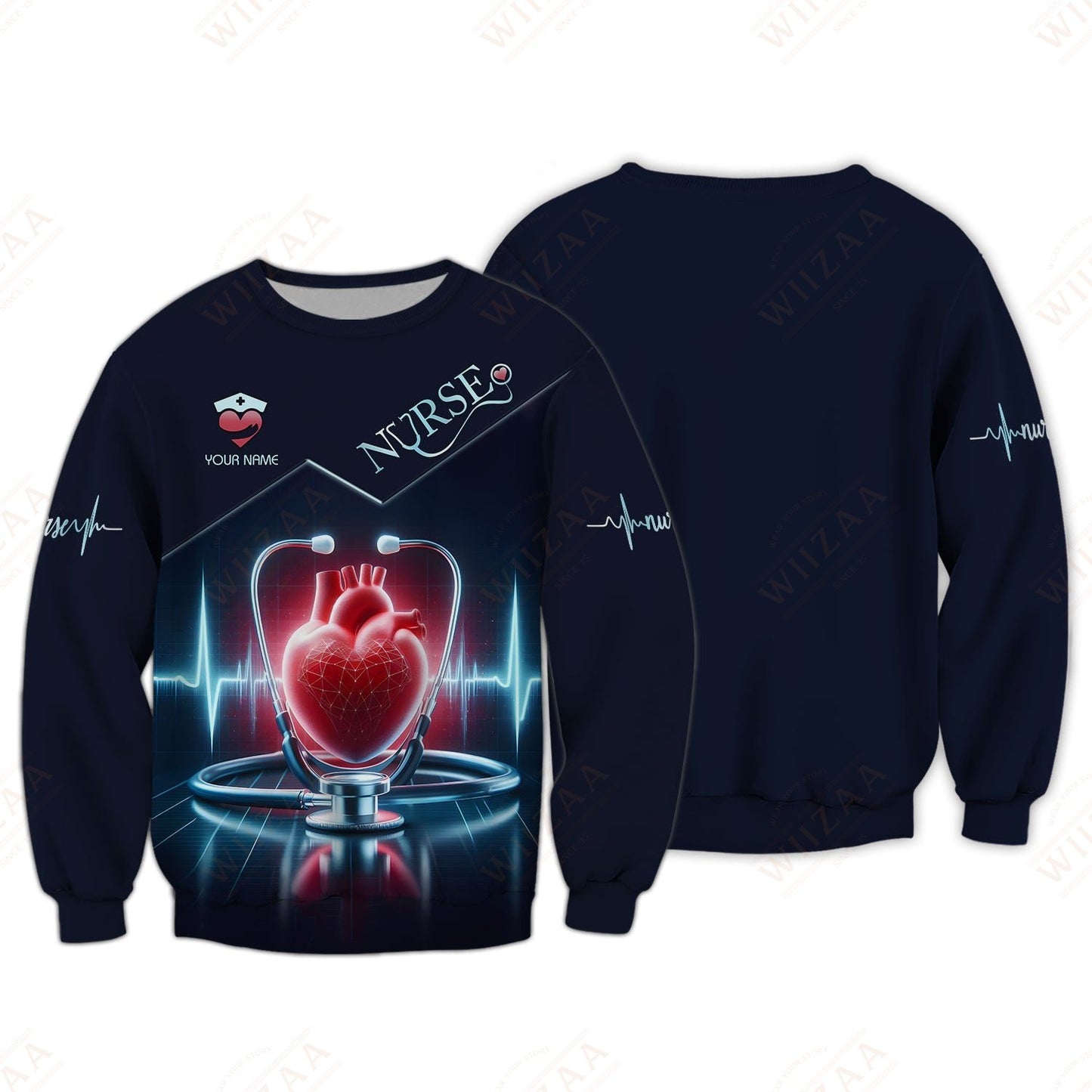 Camiseta de enfermera personalizada: gráfico de latidos del corazón y estetoscopio | Camiseta médica de corte cómodo