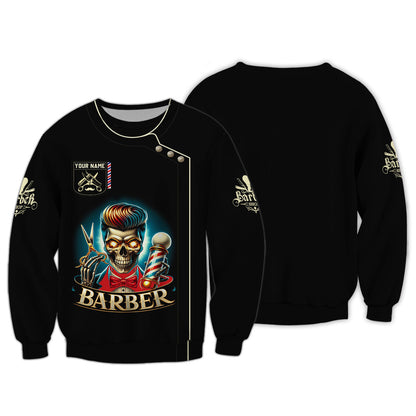 3D Full Print Skull Barber Shirt Personalized Name Gift For Barber Lovers