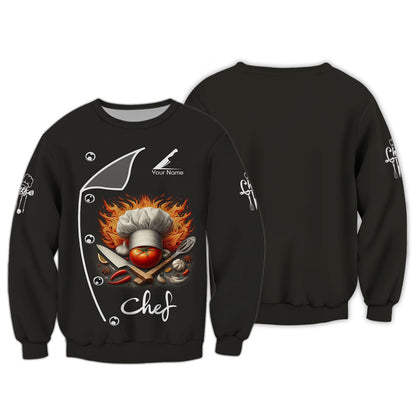 Personalized Chef Shirts - Fiery Culinary Passion Design for Professional Chefs