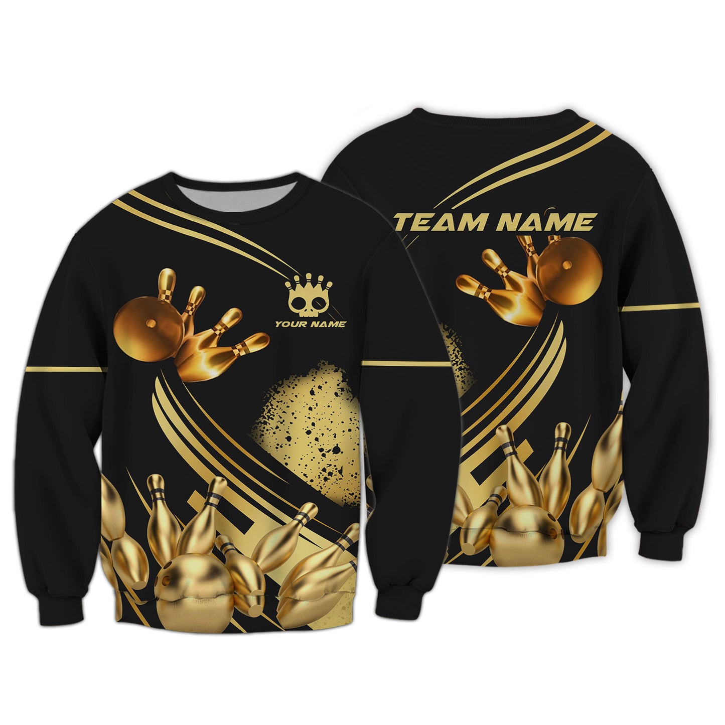 Camiseta personalizada del equipo de bolos: Strike in Golden Style