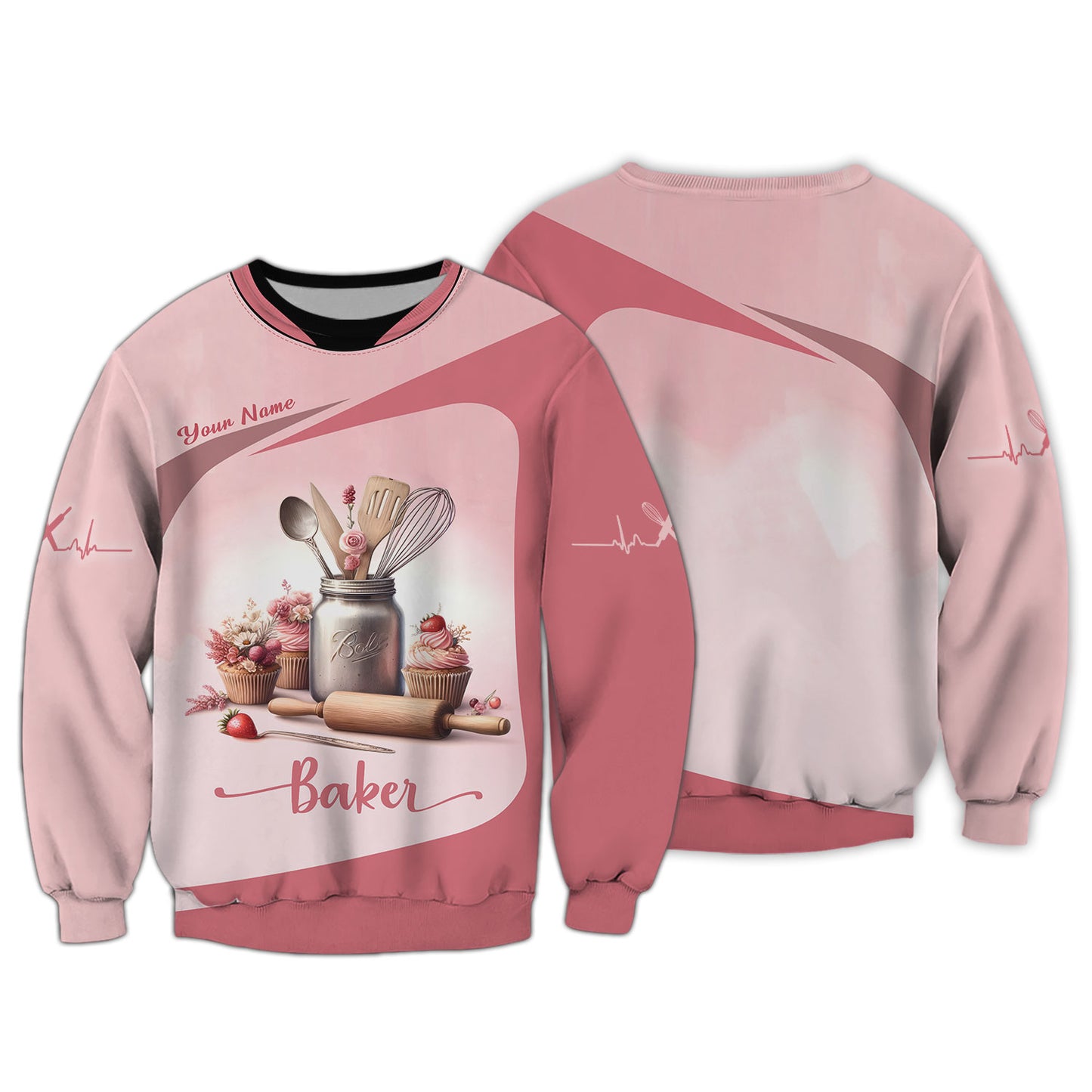 Personalized Baker Shirts - Soft Pink Baking Essentials Design for Pastry Chefs