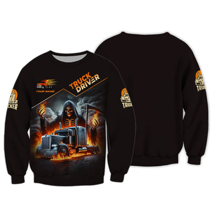 Camisetas personalizadas de Grim Reaper con camión Camiseta de camionero 3D Regalo para amantes de los camioneros