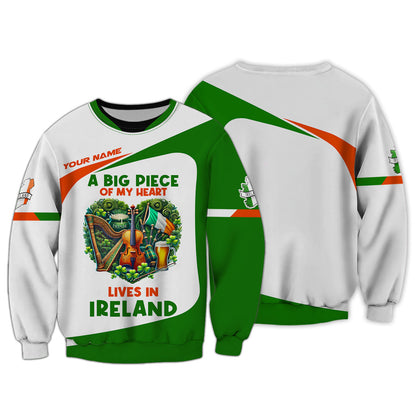 Una gran parte de mi corazón vive en Irlanda Camisetas con nombre personalizadas Regalo para amantes irlandeses