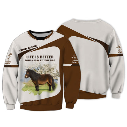 La vie est meilleure avec un poney à vos côtés T-shirts Cadeau personnalisé pour les amoureux des chevaux