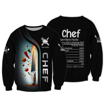 Couteau de chef et légumes T-shirts 3D Couteaux de cuisine T-shirt personnalisé