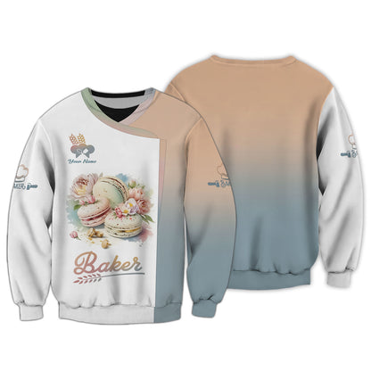 Personalized Baker Shirts - Elegant Macaron and Floral Design for Pastry Chefs