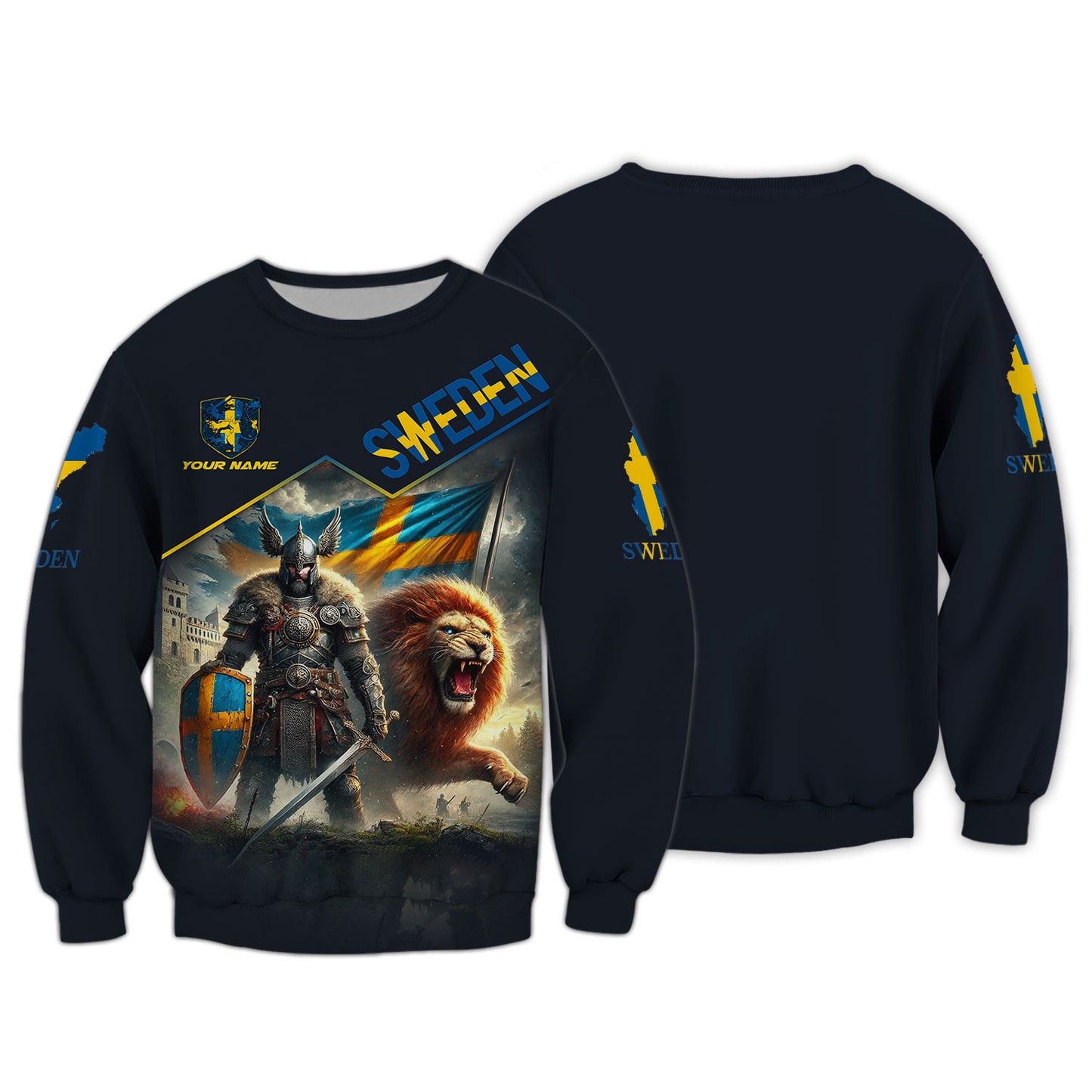 Viking Warrior With Lion Of Sweden Custom T-Shirts Gift For Swede Lovers