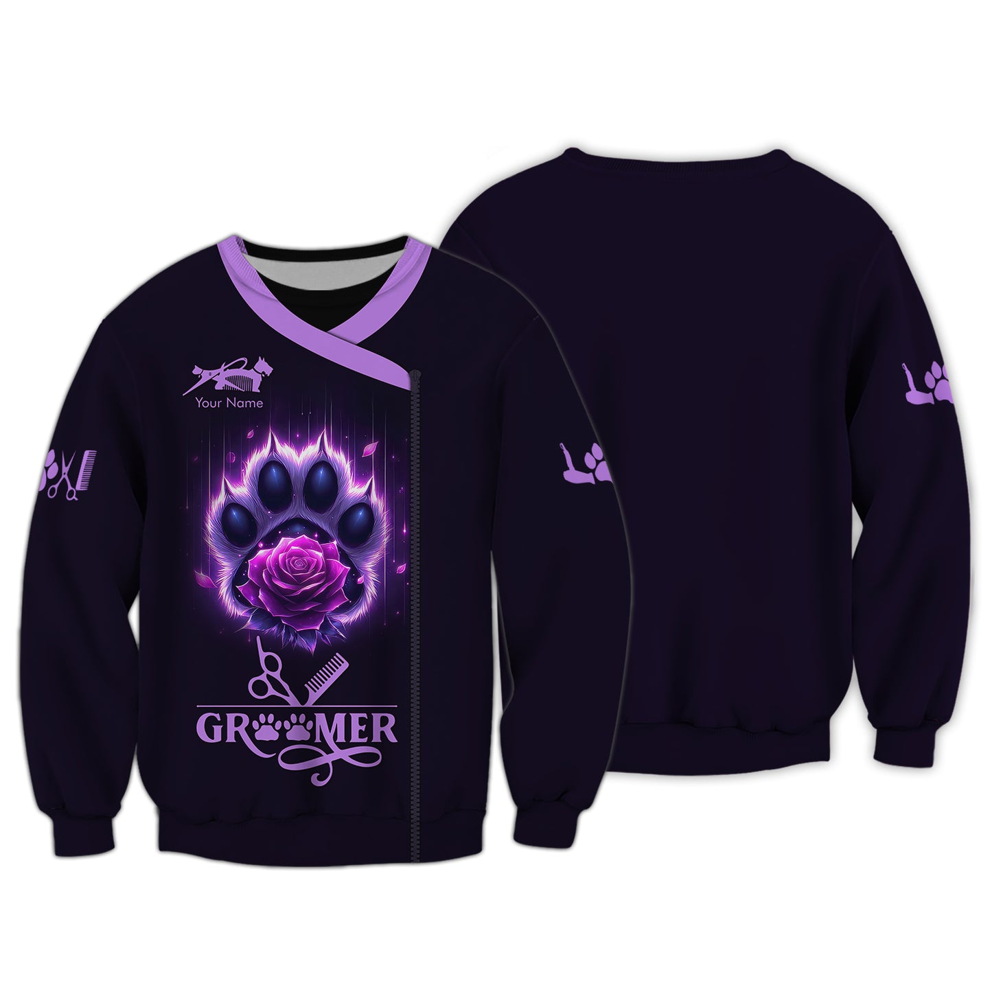 T-shirts personnalisés Groomer Paw And Rose Purple 3D Shirt