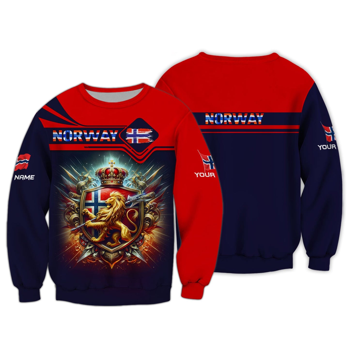 Sweat à capuche zippé Love Norway T-shirt imprimé 3D avec nom personnalisé Cadeau pour les amoureux de la Norvège