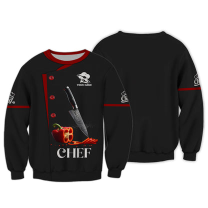 Personalized Chef Shirt – Precision Knife & Red Pepper Accent