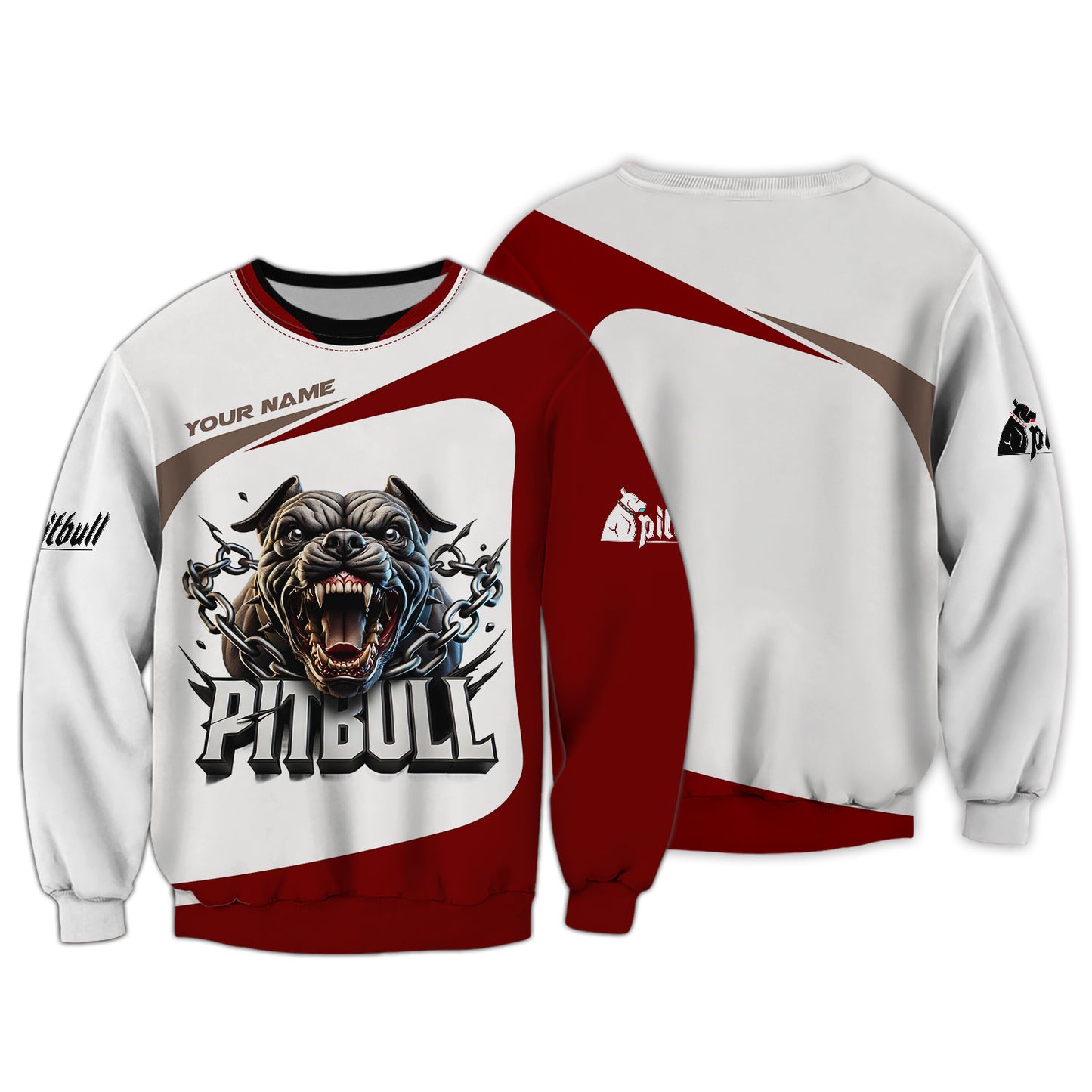 Camiseta Pitbull con colmillos afilados y estampado completo en 3D, regalo con nombre personalizado para amantes de los perros