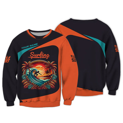 Camiseta personalizada con diseño de surf al atardecer, regalo para amantes del surf, camiseta 3D