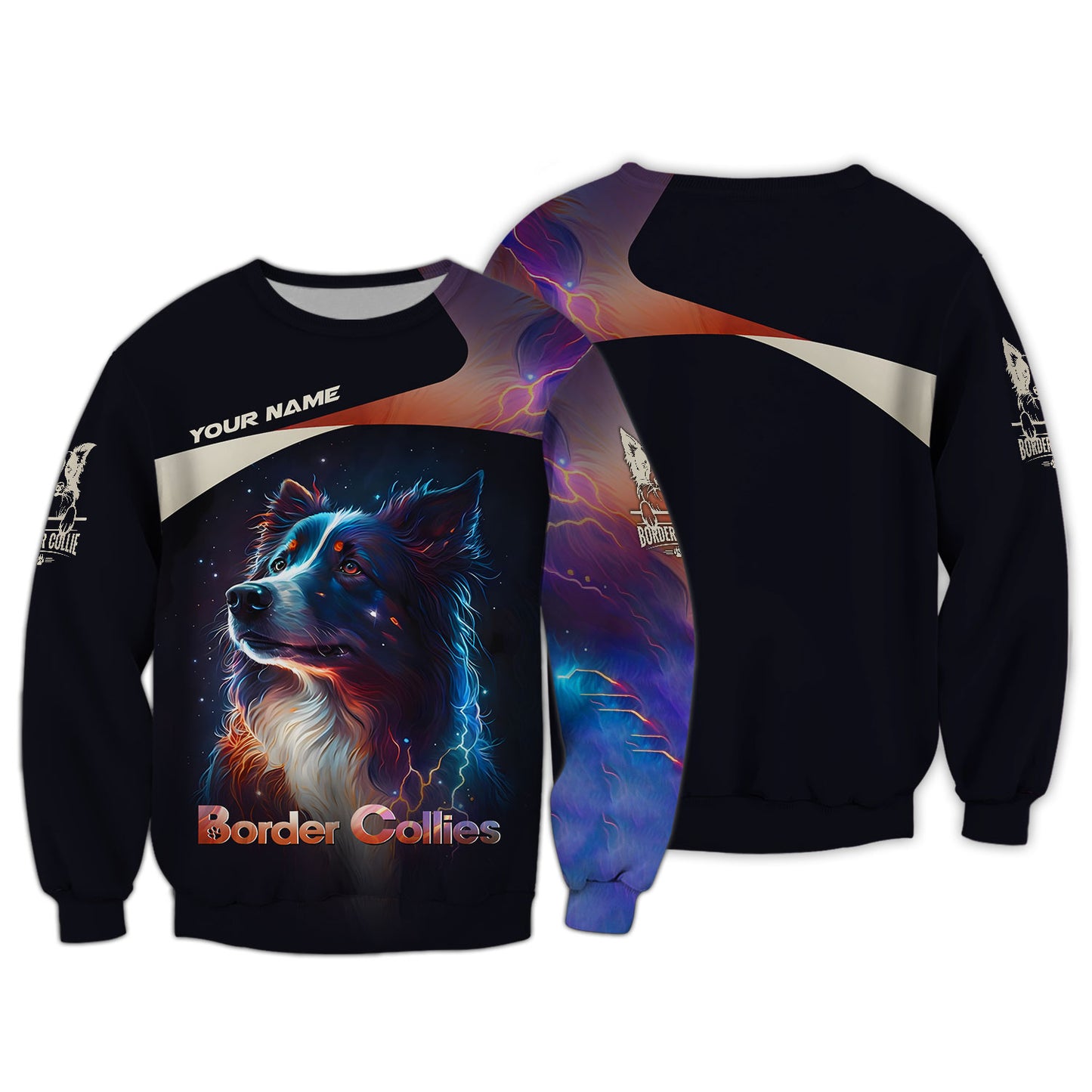 Camiseta personalizada con diseño de Border Collie en color Galaxy. Camiseta Border Collie 3D. Regalo para amantes de los perros.