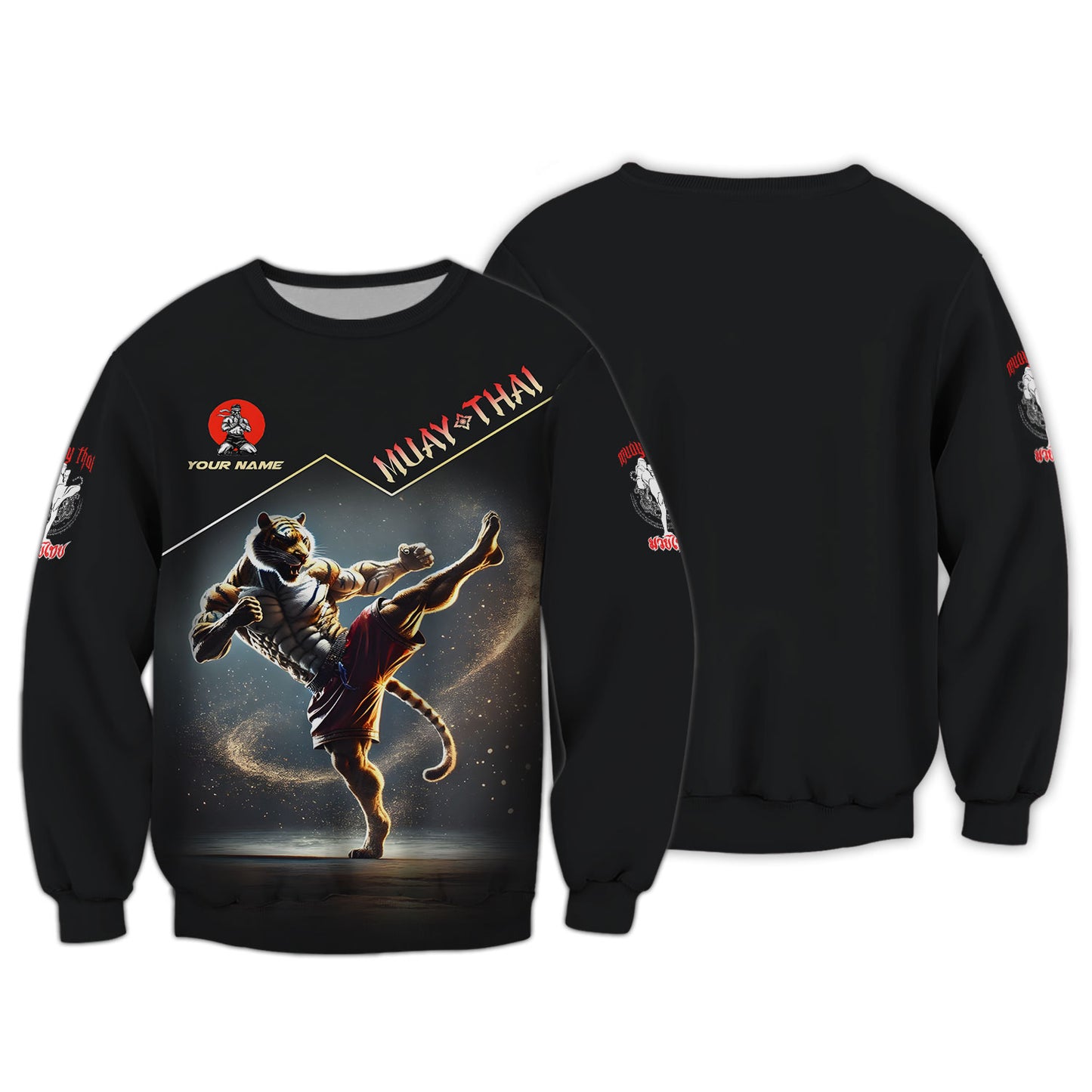 T-shirt de combattant de Muay Thai Tiger imprimé en 3D, cadeau personnalisé avec nom pour les amateurs de Muay Thai