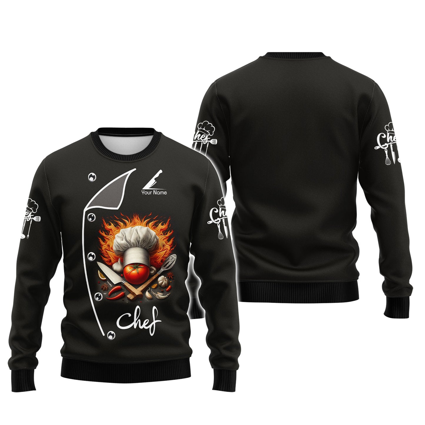 Personalized Chef Shirts - Fiery Culinary Passion Design for Professional Chefs