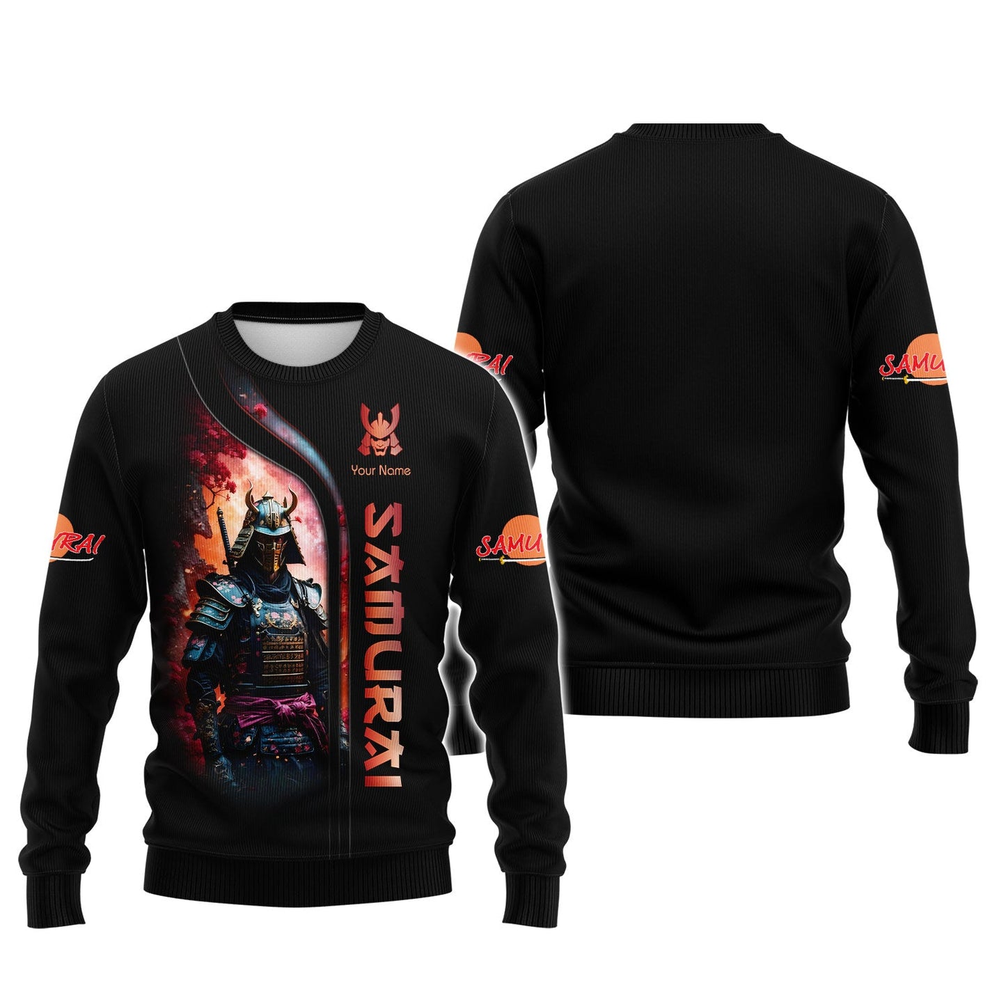 Sudadera con capucha y cremallera con nombre personalizado de samurái en 3D, regalo personalizado para amantes de los samuráis