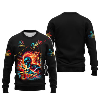 Chemise de barbier personnalisée - Flaming Skull Haircut Master